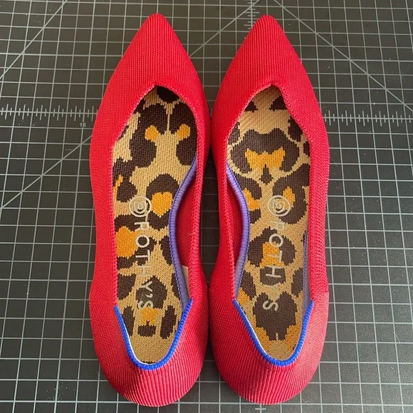 Rothy's The Point Red with Leopard Insoles Size 8.5 (no packaging included) - Picture 1 of 6